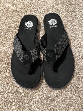 Yellow Box Black Woven Thong Sandals